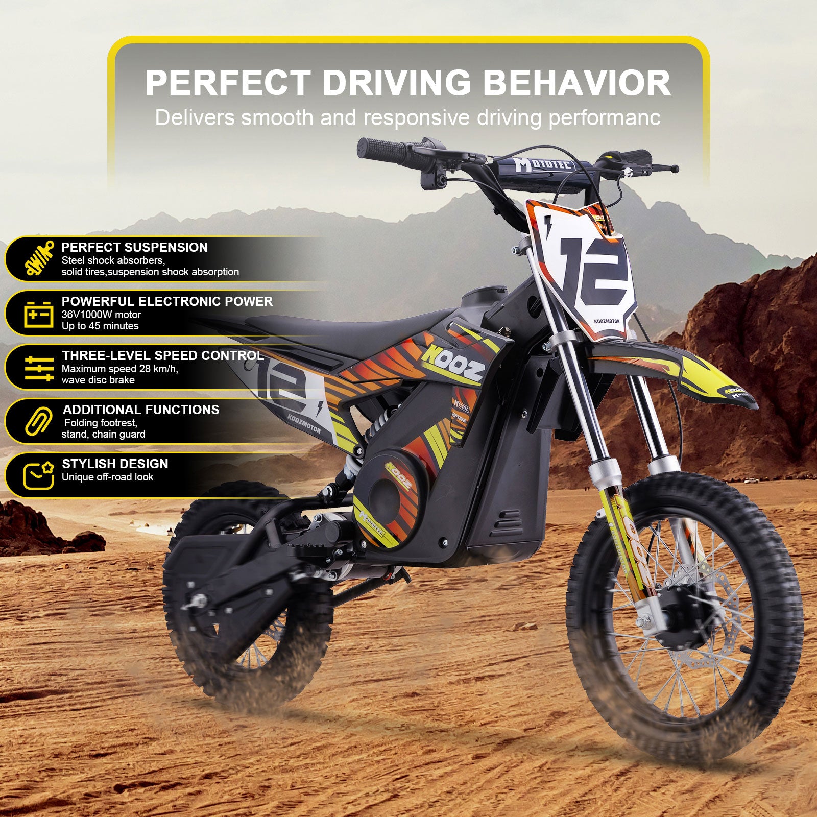 MotoTec 36v 1000w (HP112E) Electric Dirt Bike Orange