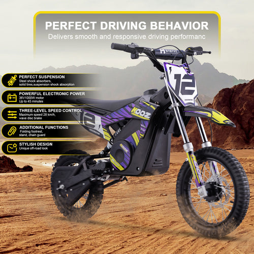 MotoTec 36v 1000w (HP112E) Electric Dirt Bike Purple