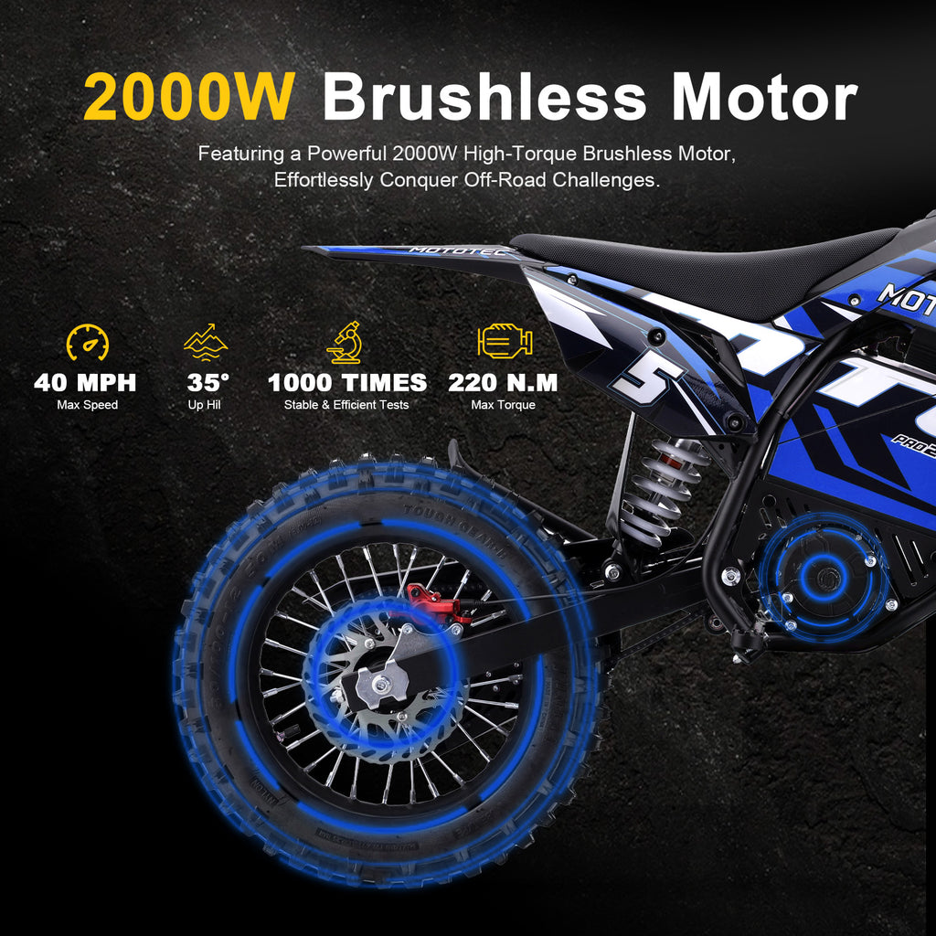 MotoTec 60v 2000w Pro Electric Dirt Bike Lithium Blue (HP115E)