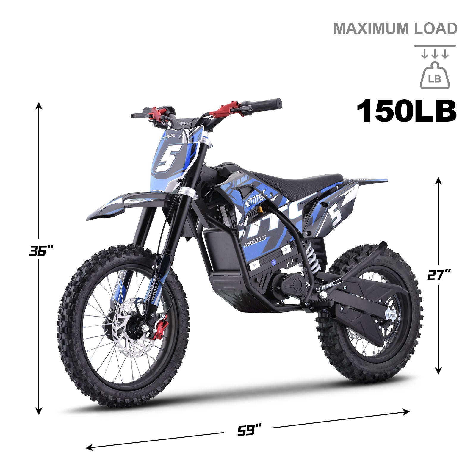 MotoTec 60v 2000w Pro Electric Dirt Bike Lithium Blue (HP115E)
