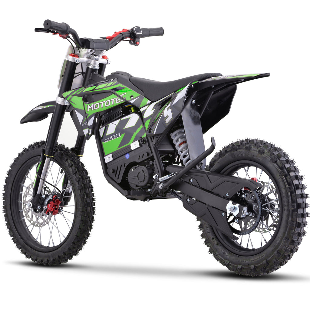 MotoTec 60v 2000w Pro Electric Dirt Bike Lithium Green