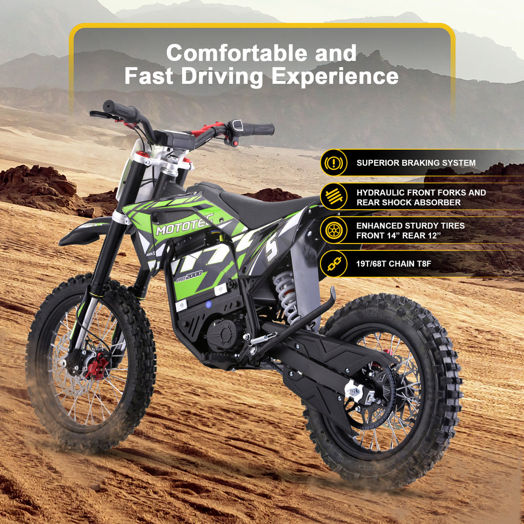 MotoTec 60v 2000w Pro Electric Dirt Bike Lithium Green
