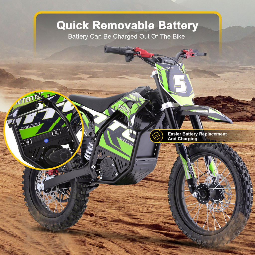 MotoTec 60v 2000w Pro Electric Dirt Bike Lithium Green