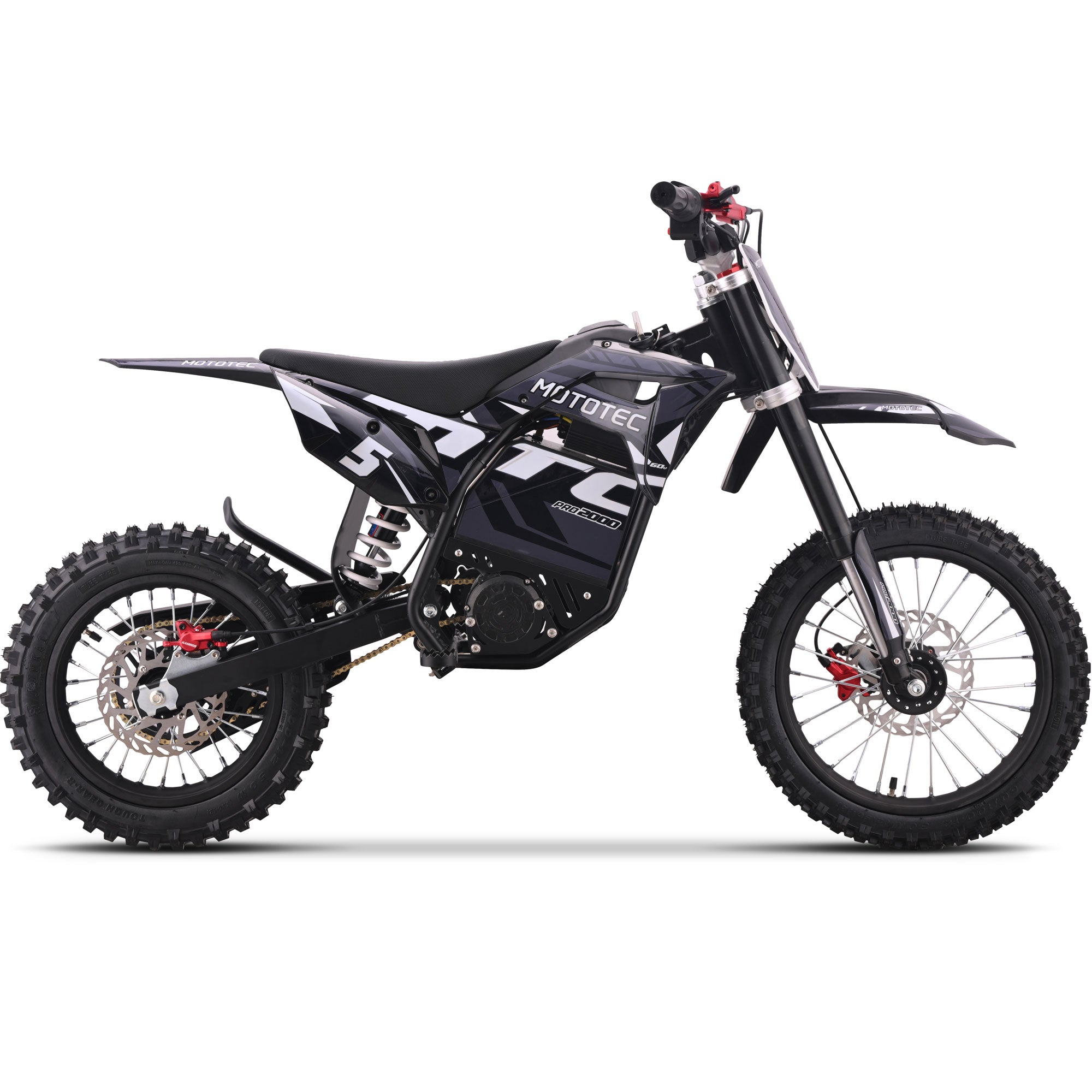 MotoTec 60v 2000w Pro Electric Dirt Bike Lithium Grey