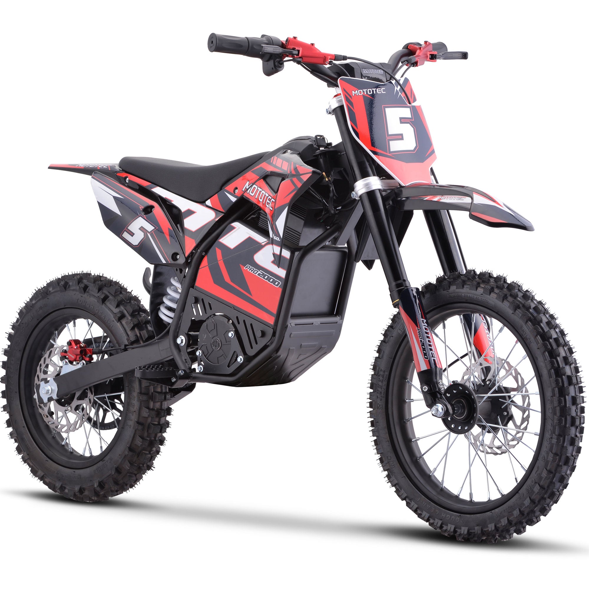 MotoTec 60v 2000w Pro Electric Dirt Bike Lithium Red