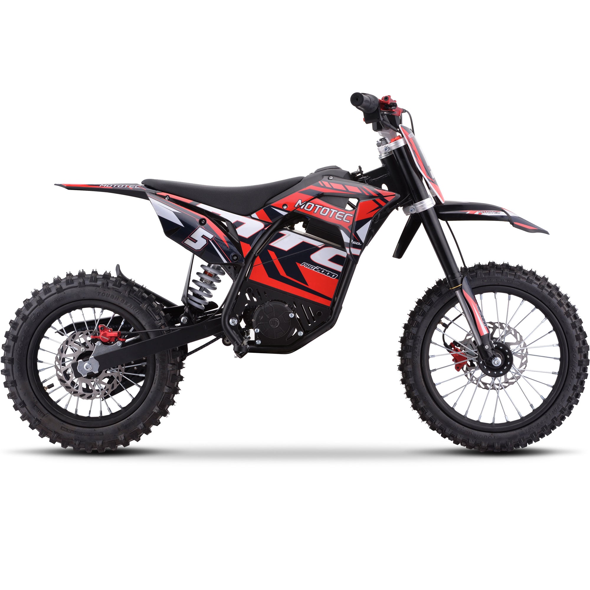MotoTec 60v 2000w Pro Electric Dirt Bike Lithium Red