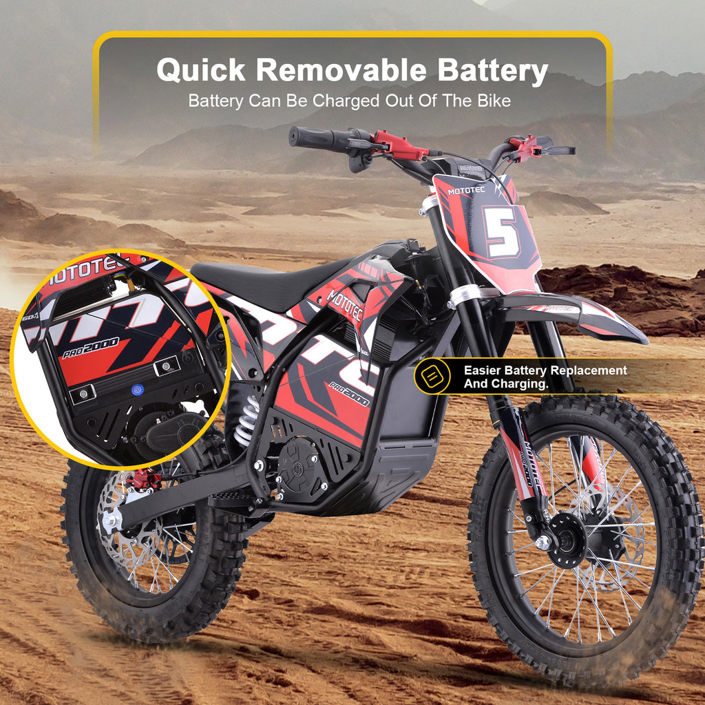 MotoTec 60v 2000w Pro Electric Dirt Bike Lithium Red