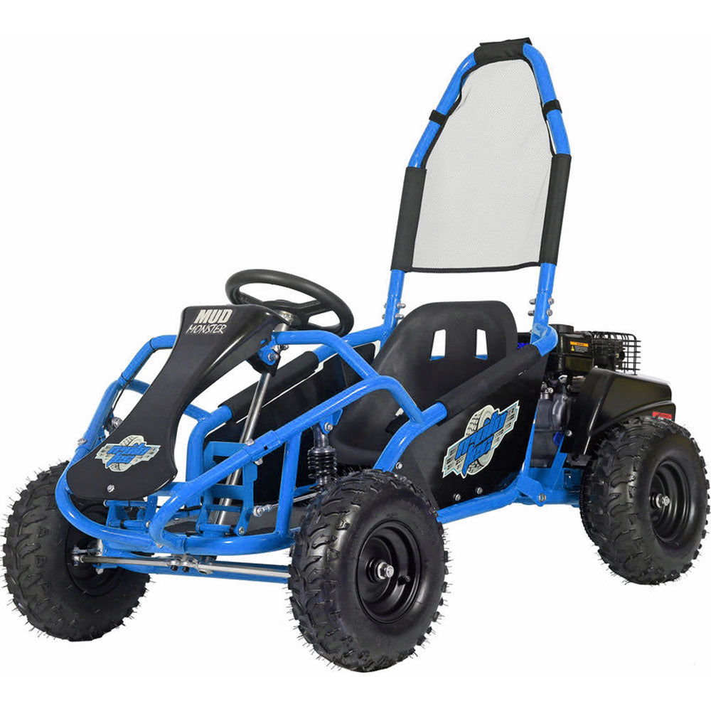 MotoTec Mud Kids Gas Powered 98cc Go Kart Full Suspension Blue