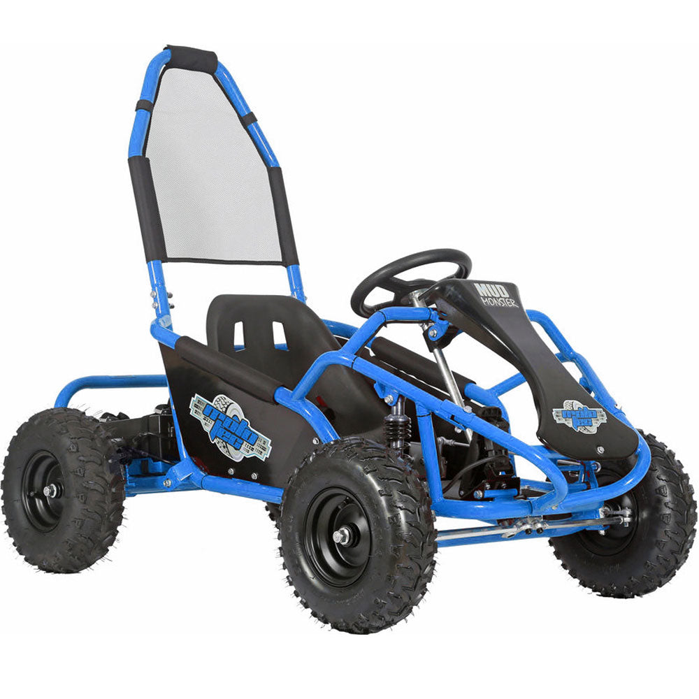 MotoTec Mud Kids Gas Powered 98cc Go Kart Full Suspension Blue