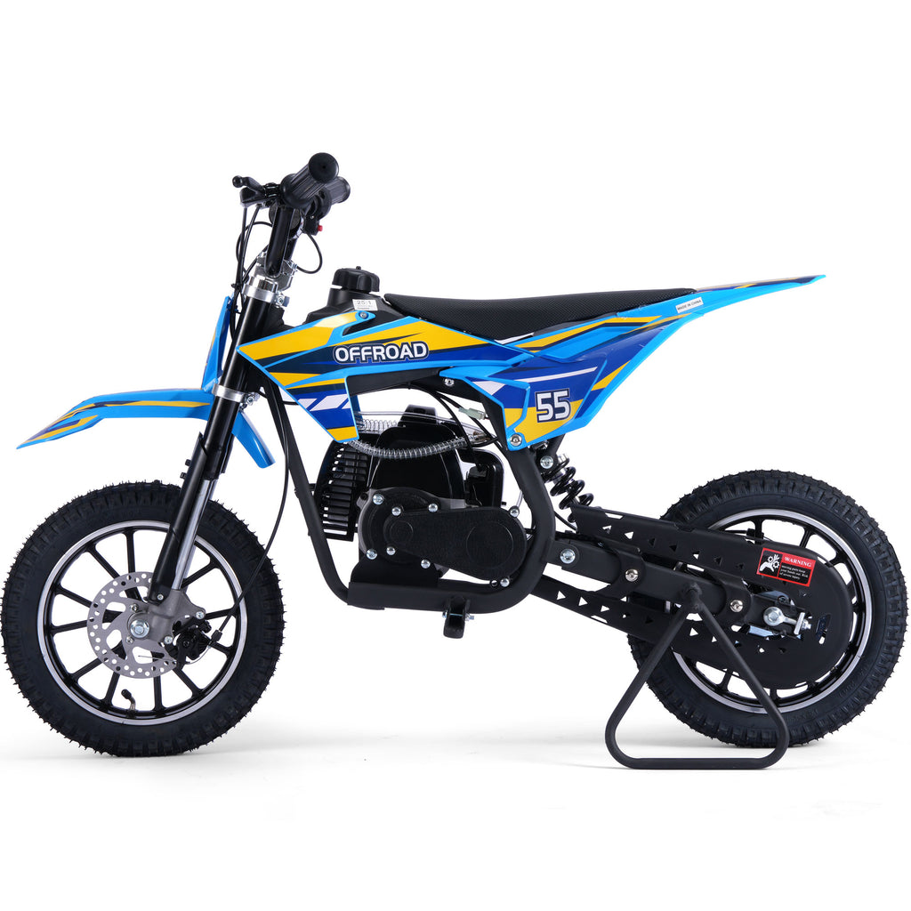 MotoTec Pioneer 49cc 2-Stroke Kids Gas Dirt Bike Blue