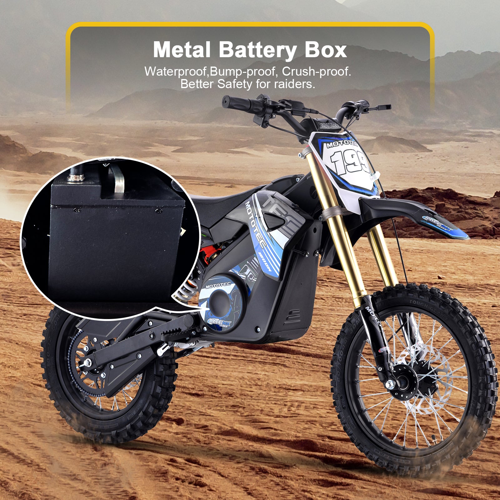 MotoTec 48v 1800w Pro Electric Dirt Bike Lithium Blue