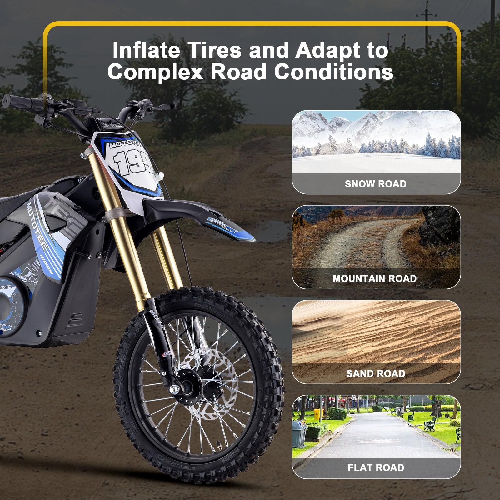 MotoTec 48v 1800w Pro Electric Dirt Bike Lithium Blue