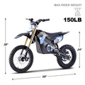 MotoTec 48v 1800w Pro Electric Dirt Bike Lithium Blue