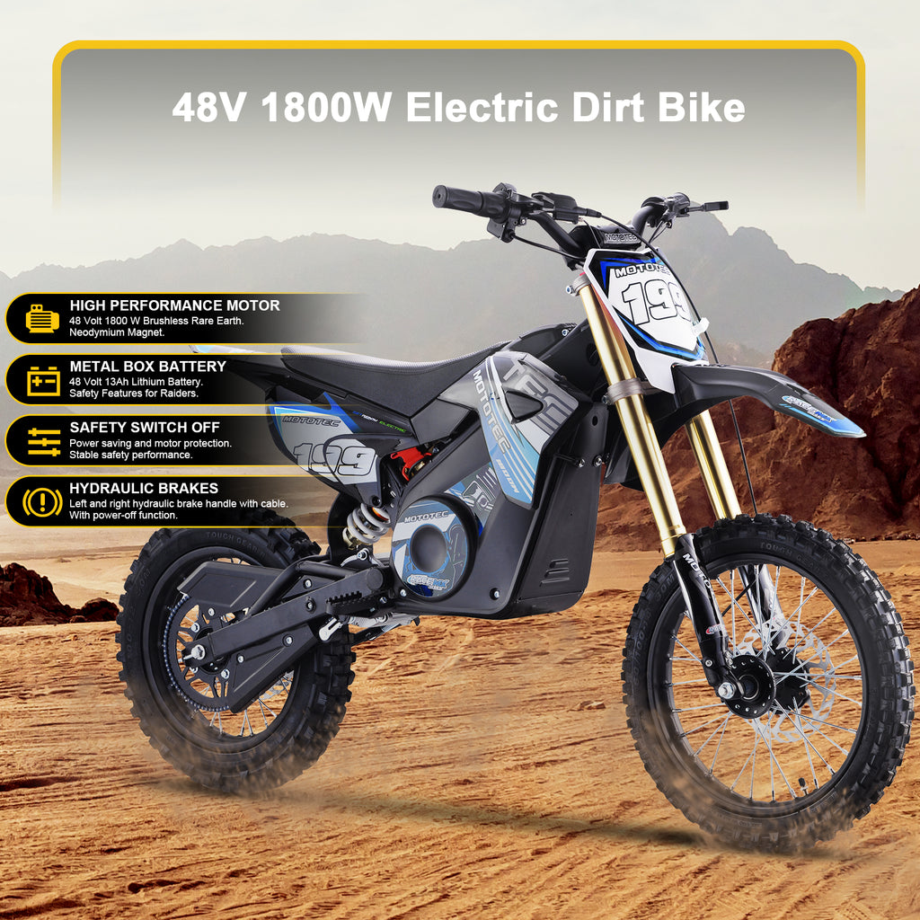 MotoTec 48v 1800w Pro Electric Dirt Bike Lithium Red