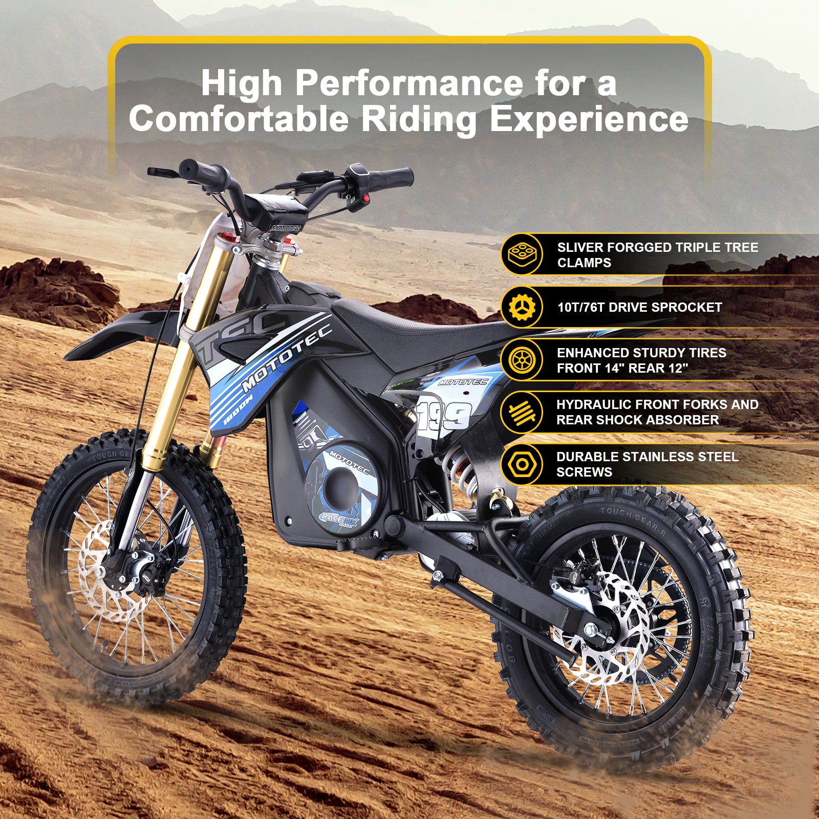 MotoTec 48v 1800w Pro Electric Dirt Bike Lithium Red